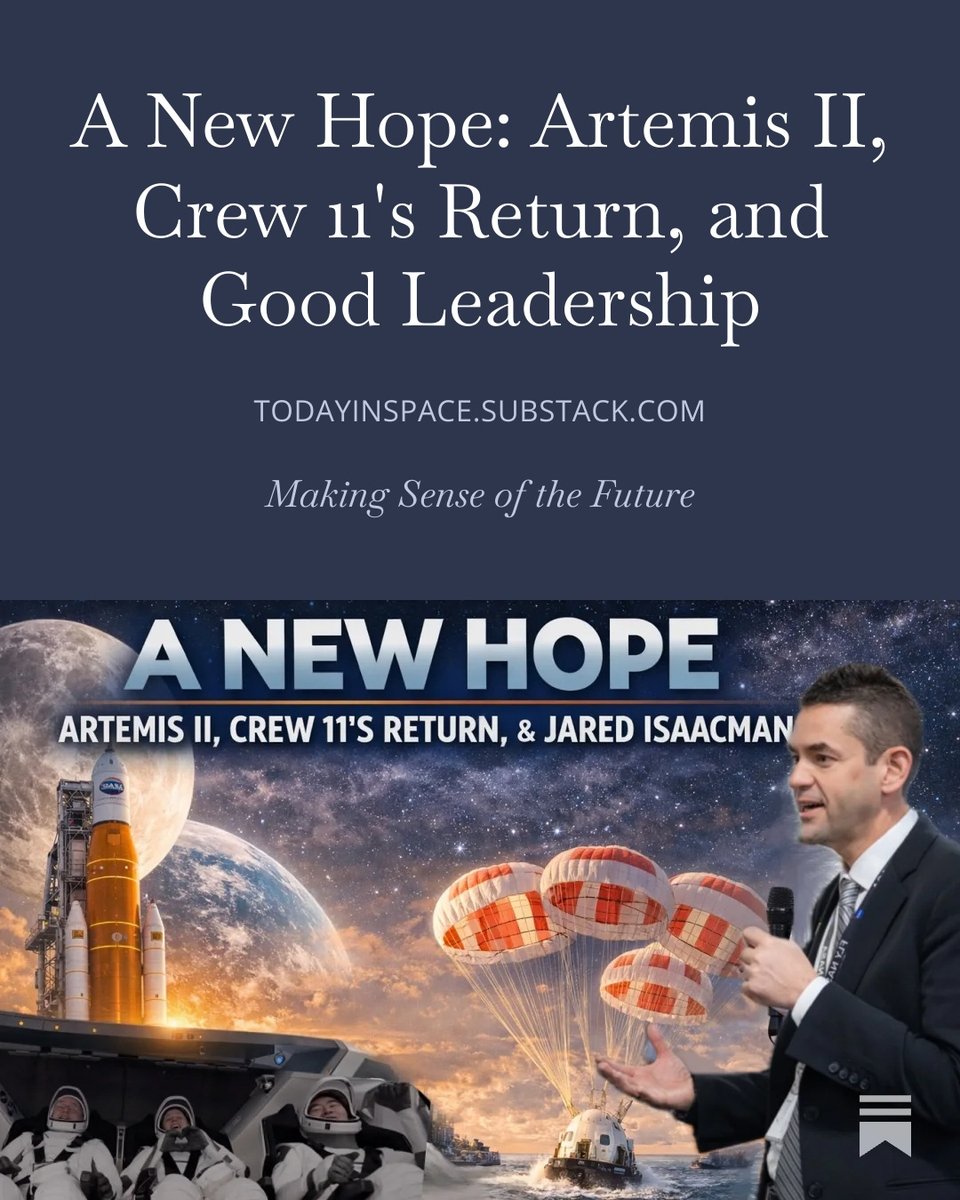My latest Substack article is live for @todayinspacepod (link in thread)

After a challenging couple of years, this past week offered a real moment of optimism from our space program. I dive into why the recent response and return of Crew 11 matters, what it says about <a href="/NASA/">NASA</a> and
