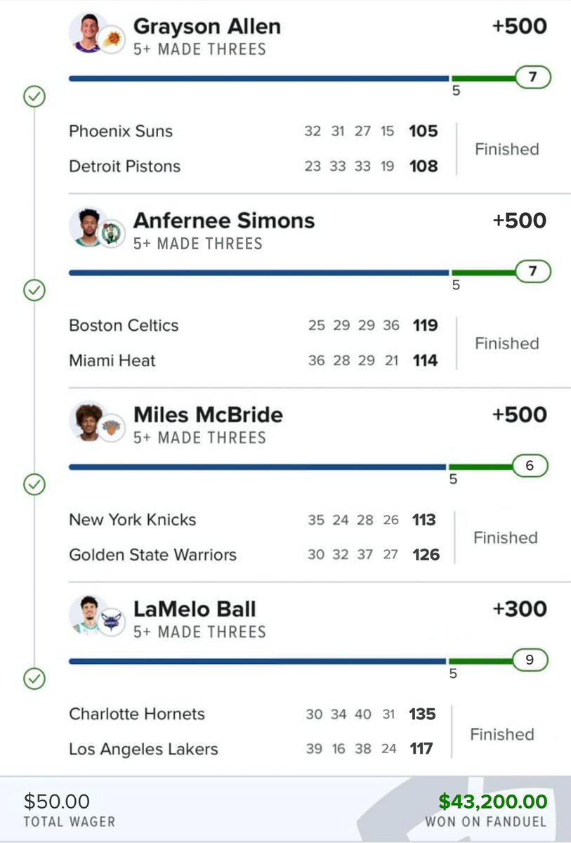 Last night was insane 

5 made 3’s right on the money

Who wants the $200 change on it ? 

Retweet and comment your payment and it’s yours 🤝 

Get more plays on the cord 

discord.gg/ZZDjPd3GW