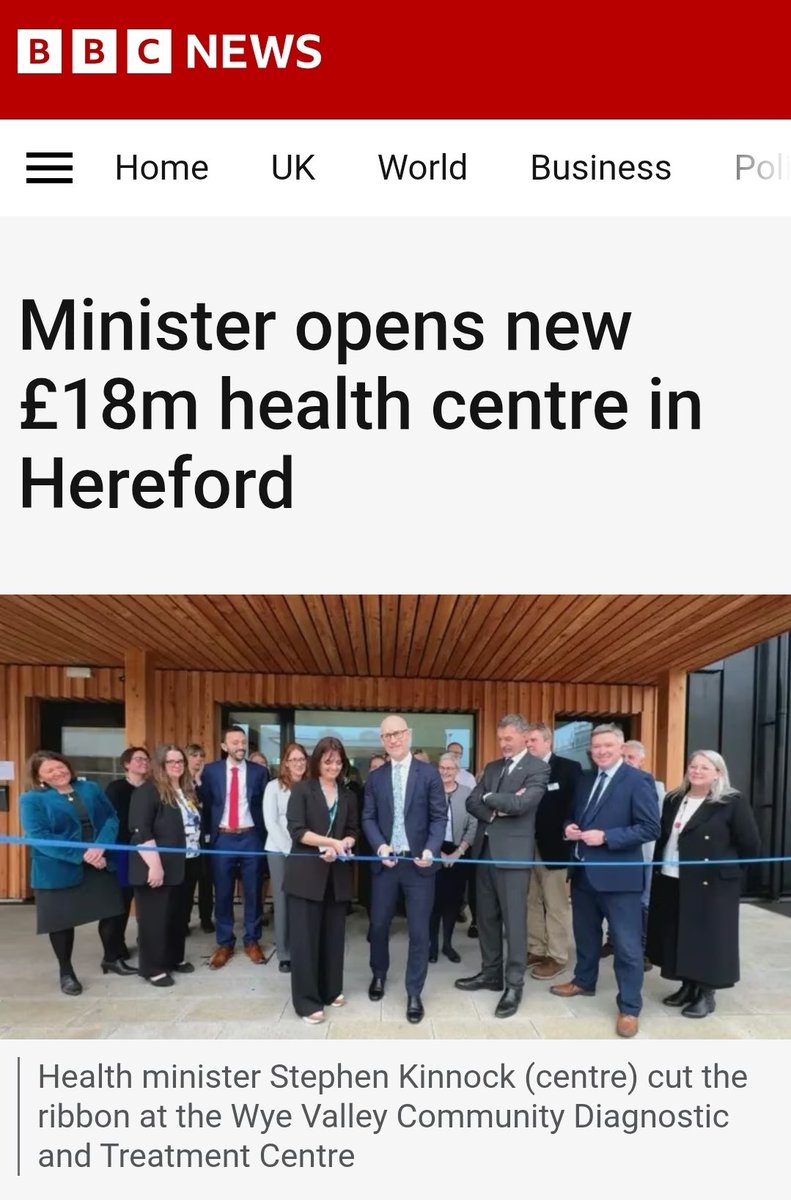 SKinnock's tweet image. "I turn up and I'm seen in 15 minutes."

Proud to have opened a new Conmunity Diagnostics Centre in Hereford.

On the day waiting lists under Labour fell again, we continued our Hospital ➡️ Community shift, making the NHS works better for you by bringing services closer to home.