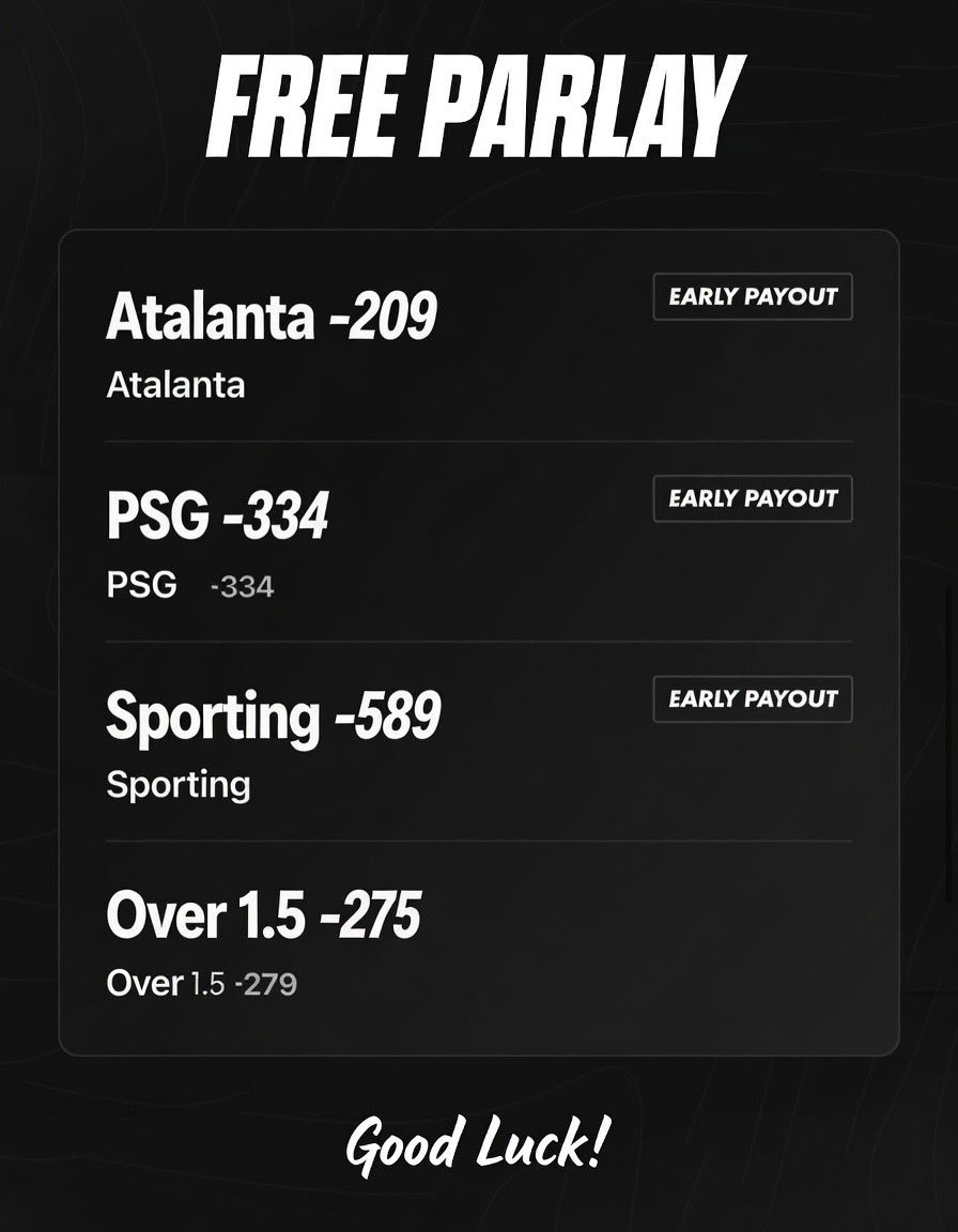 AlwaysOnDaMoney's tweet image. 🚨 FREE PARLAY LOCKS FOR TODAY 🔥
Dropping HEAT on these heavy favorites + goals galore! 💰

Atalanta ML -209 (smashing Pisa on the road) ⚫⚪

PSG ML -334 (Lille who? Domination incoming) 🇫🇷

Sporting CP ML -589 (Casa Pia getting COOKED at home) 🟢

Over 1.5 Goals -275 in…