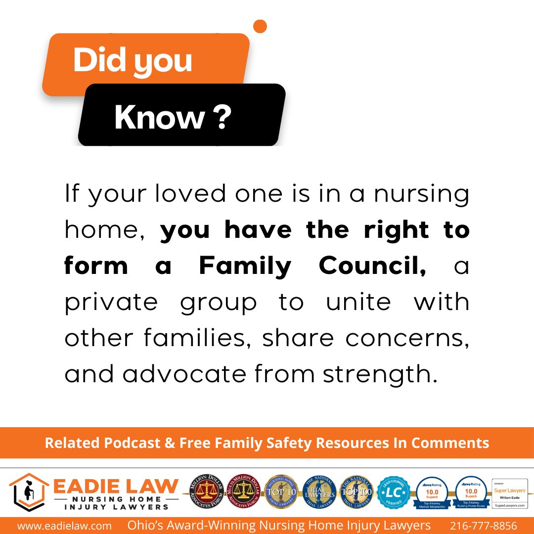 If you have a loved one in a nursing home, you can, and should, form a Family Council. This was the #1 "aha moment" from my conversation on the #SealedLipsAndBrokenHips podcast.

#FamilyCouncil #NursingHomeRights #NursingHomeInjuryLawyers #EndingNursingHomeAbuse
