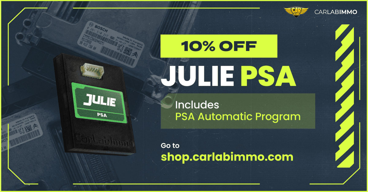 CarLabImmo's tweet photo. 💰✂️ Julie™ PSA Emulator – 10% OFF!
Work with Citroën &amp; Peugeot? Let Julie™ find ECU values automatically 🔥
Limited time only!

🛒 Buy now: https://t.co/9AuJlJHZh8 https://t.co/jhCN791YDA