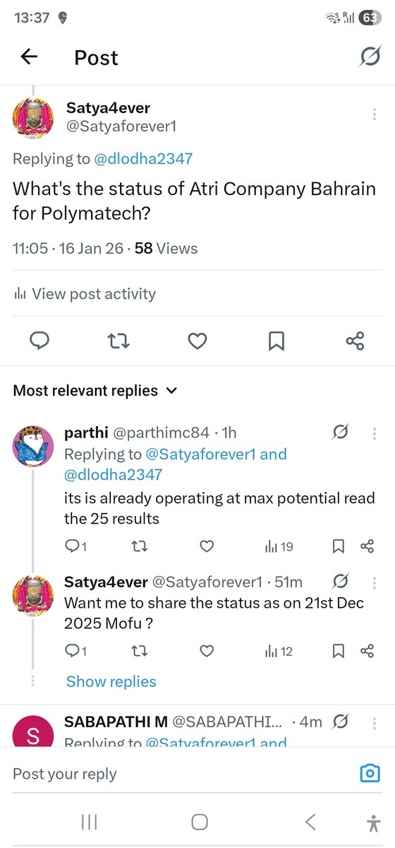 Satyaforever1's tweet photo. @Satya4ever3 @Mayur_Jha1 @parthimc84 @kalacholan2611 @dlodha2347 @polymatech Answer this don't play around. What's happened with Polymatech Atri Bahrain https://t.co/k6jgraZ8Kf