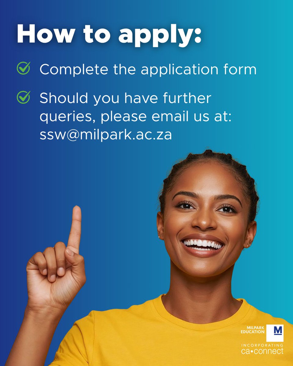 👉 Ready to help shape the next generation of CAs? Apply here. Applications close 13 Feb:
pulse.ly/ki3mjf2avx

📩 Questions? Contact ssw@milpark.ac.za

#MilparkEducation #CAConnect #PGDA #MentorshipMatters #FutureCAs #TurnYourExperienceIntoImpact #PGDAMentor #CTA