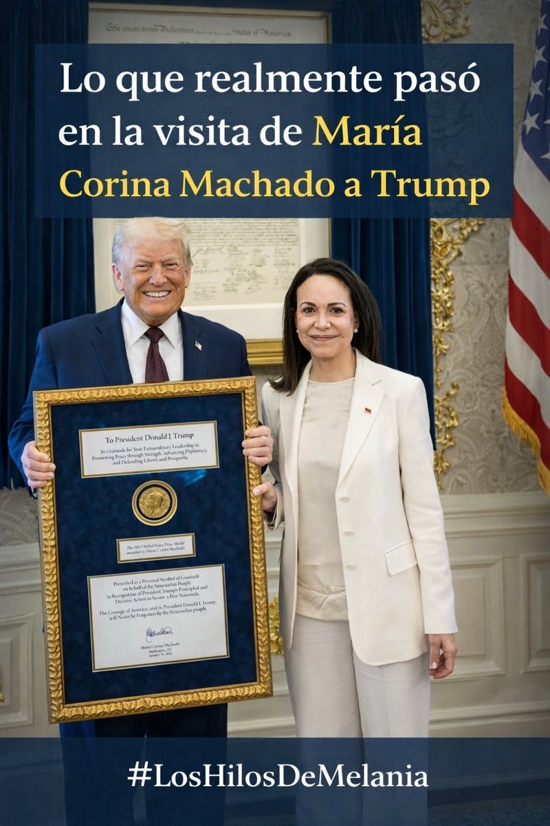 melania0880's tweet image. 🧵🪡Lo que realmente pasó en la visita de @MariaCorinaYA a @POTUS 
(sin cámaras, sin focos… pero con un peso histórico que algunos prefieren minimizar)

🪡 No fue un acto público.
Fue a puerta cerrada, sin prensa, sin espectáculo.
En Washington, eso no resta importancia. La…