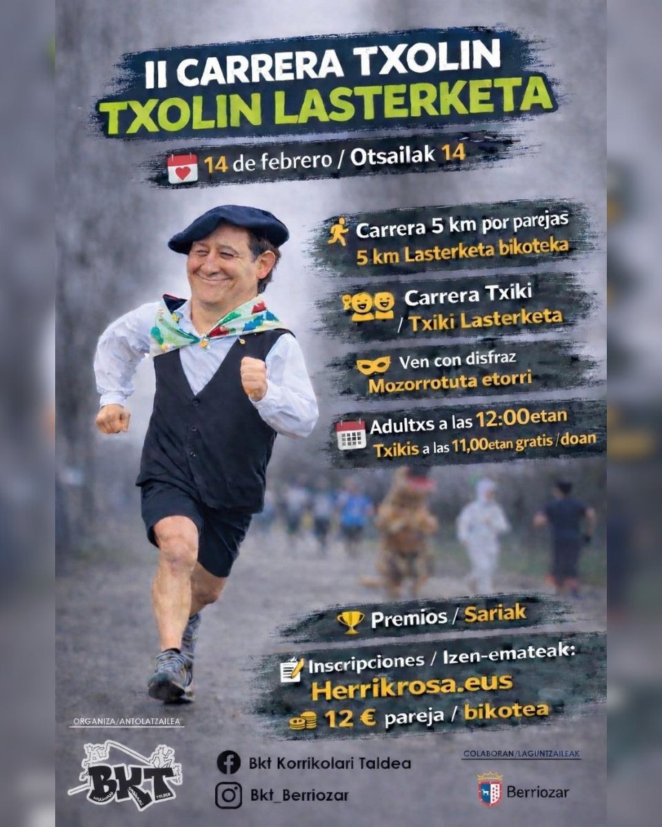 🏃🏻‍♀️🎭 Aurten, berriz ere, inauterietako goiza girotzeko kirol pixka bat dakarte BKT Korrikolari Taldeko kideek.

Info + labur.eus/oktf6uu4

🏃🏻‍♀️🎭 Este año, de nuevo, los miembros de BKT Korrikolari Taldea traen un poco de deporte para ambientar la mañana de carnaval.