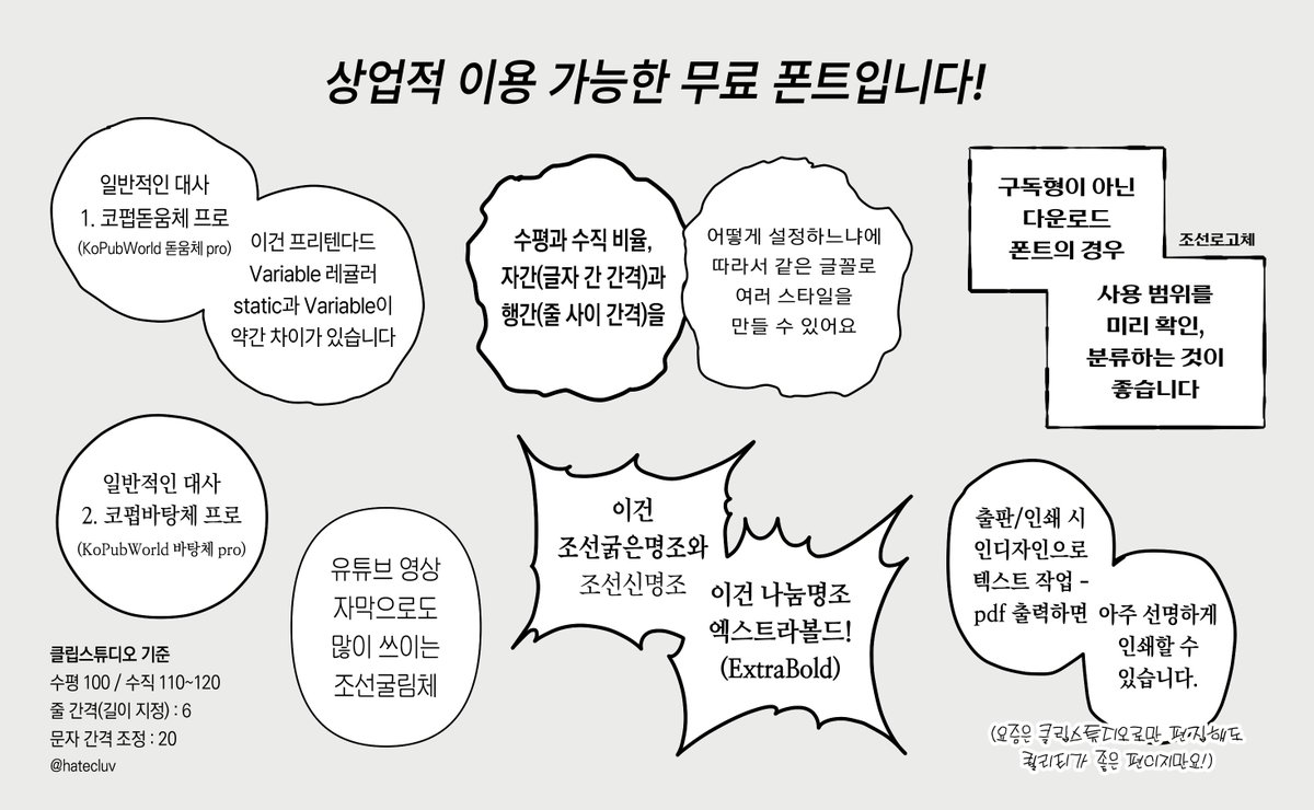 인용 실례합니다 (⁄ ⁄•⁄ω⁄•⁄ ⁄)
구독형 라이선스는 부담스러우신 분들께 상업적 이용 가능한 무료 폰트 몇 개 더 소개드려요!
코펍돋움체, 바탕체 / 프리텐다드 / 조선일보 본문용 서체 전체 / 네이버 나눔글꼴입니다 다소 스테디하지만 갖고 있으면 필히 쓸 곳이 있던 서체들입니다🍚😋