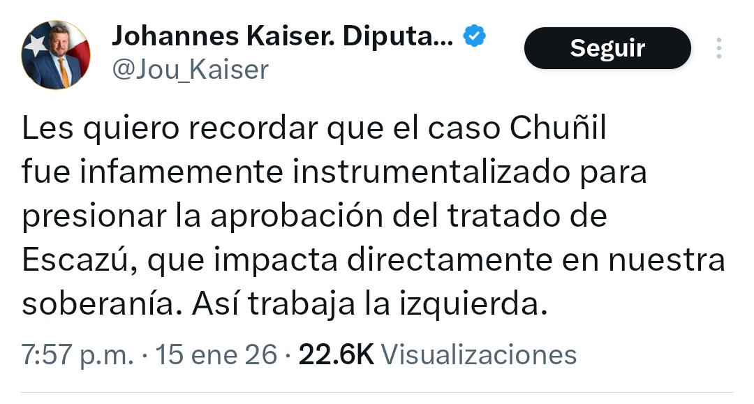 Ayatanland's tweet image. A Johannes Kaiser se le borró este tweet, debe ser porque le dijeron que Escazú partió el 2021 y el caso de Julia Chuñil fue el 2024. Una vaca arriba del techo...