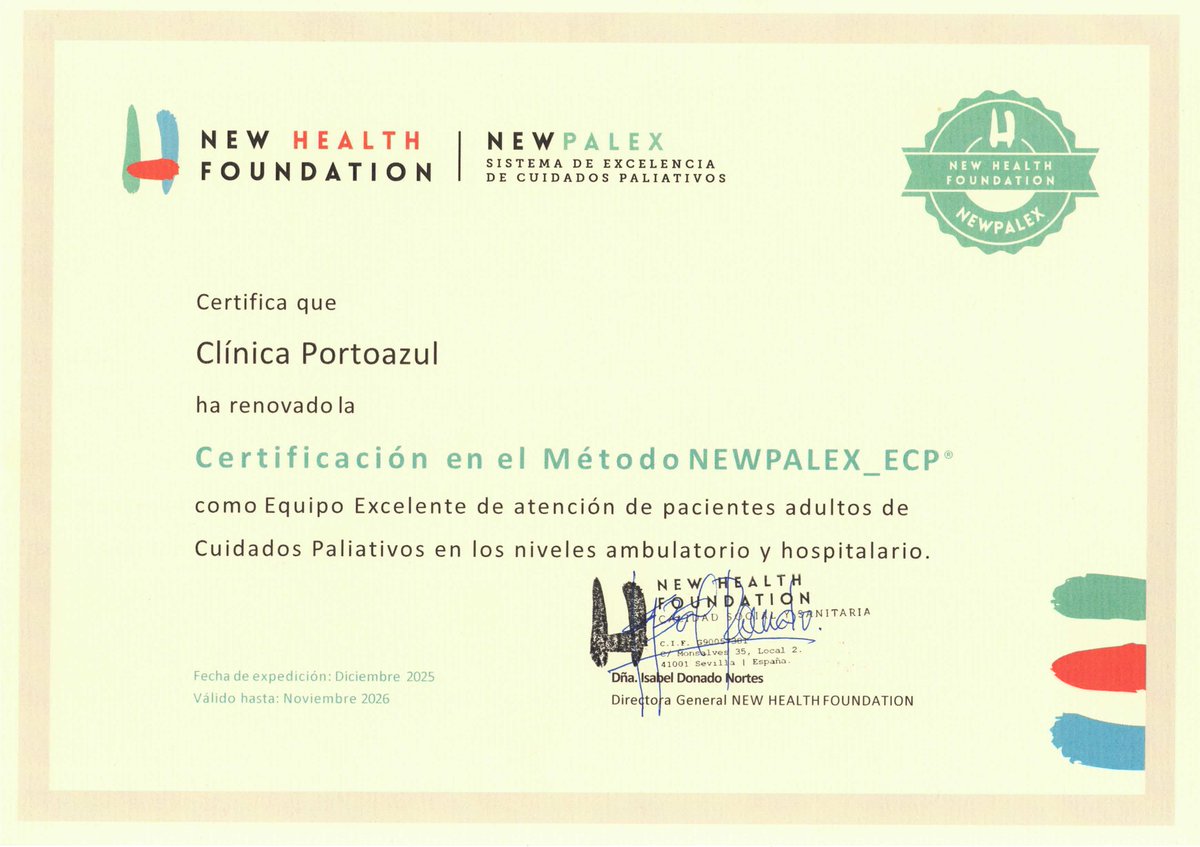 Hoy felicitamos a Clínica Portoazul por la reciente renovación del Certificado NEWPALEX como Equipos Excelentes de Cuidados Paliativos en los niveles ambulatorio y hospitalario conforme al método NEWPALEX.
#NEWPALEX #colombia