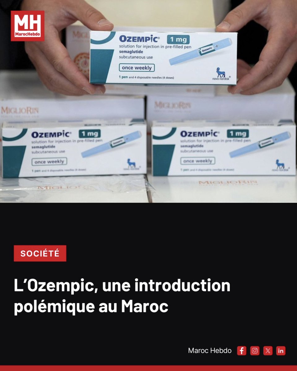 marochebdo's tweet image. L’Ozempic, médicament contre le diabète de type 2, est lancé au Maroc mais suscite la controverse en raison de son usage détourné pour maigrir et des risques de pénurie.

➡ maroc-hebdo.com/article/lozemp…

#Santé #Diabète #Ozempic #Maroc #Controverse