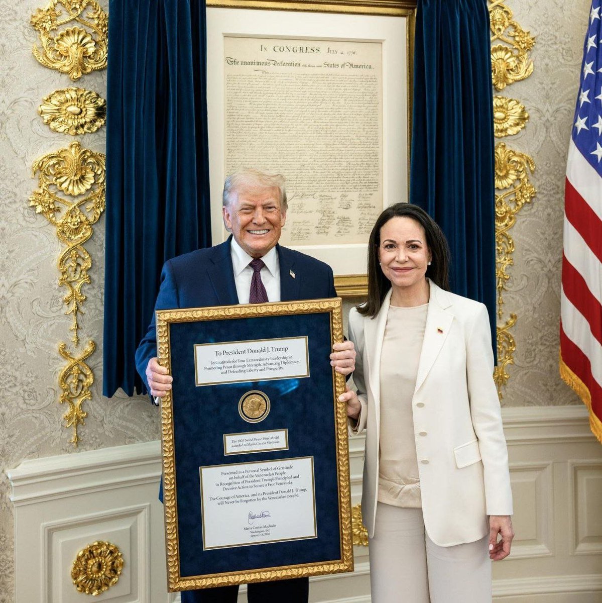 Machado gave her Nobel Peace Prize medal to Trump to thank him for attacking her country. 

And Trump's administration, which has launched at least seven strikes worldwide in 2025, accepted the medal.

You can't make this up.

They have no shame.🤢