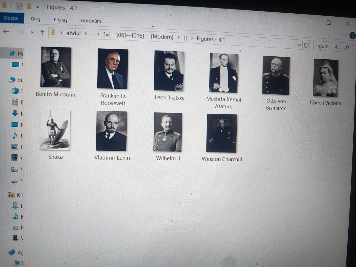 Modern Çağ (1800-1950) İkinci sayfa Atatürk ile aynı güçte olan liderler. Tier 4.1.

İlk sayfadaki Lincoln, Hitler, Stalin, Napolyon ve Bolivar ise Tier 3.3'dür.
Bunların ortak özelliği 1800-1950 arası siyasi liderler olmaları.