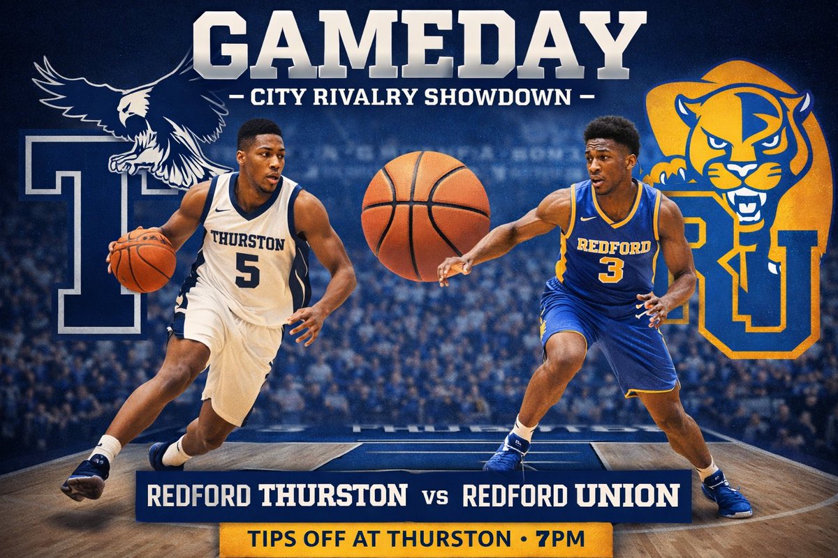 It’s a CITY RIVALRY as your Thurston Eagles take on Redford Union TONIGHT at Thurston!🔥 
Game Schedule: 🏀 Freshmen Boys — 3:45 PM 🏀 JV Boys — 3:45 PM 🏀 Varsity Girls — 5:30 PM 🏀 Varsity Boys — 7:00 PM

See you in the stands, Eagles! 🦅 💙🤍