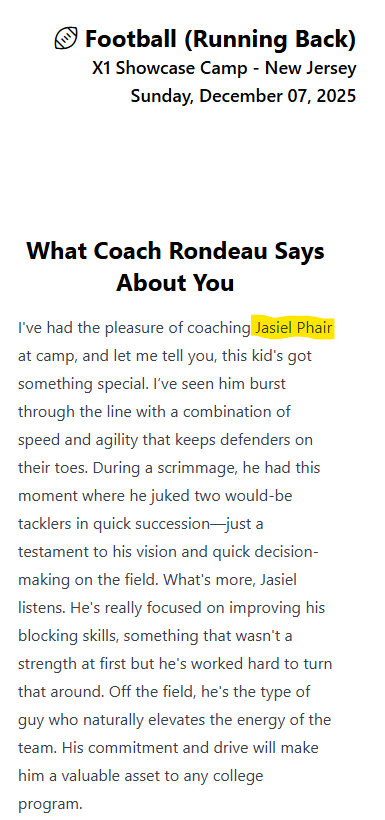 Jasiel4Phair's tweet photo. My Performance Report 12/7/25 @ West Orange HS!  Only getting better...  #Exactsports #X1showcasecamp #CoachRondeau #speedandagility #recruitjasiel https://t.co/dtB2r4nrVb