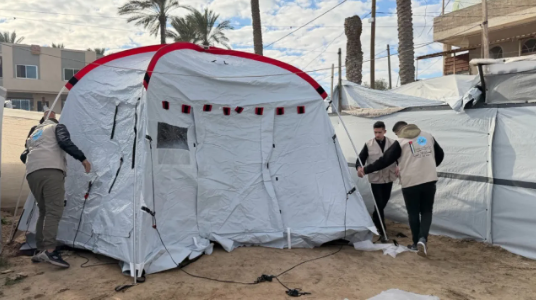 الحملة الأردنية والهيئة الخيرية توزعان خيام على النازحين في غزة 