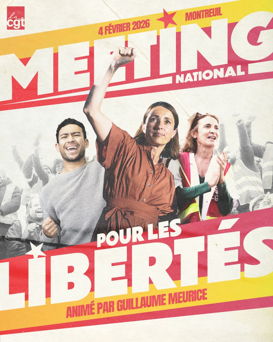 🚨 Meeting national pour les libertés syndicales 🚨

Toutes et tous à Montreuil le 4 février contre les discriminations et la répression !
Un événement animé par Guillaume Meurice.

🔗 Inscription sur cgt.fr/meeting