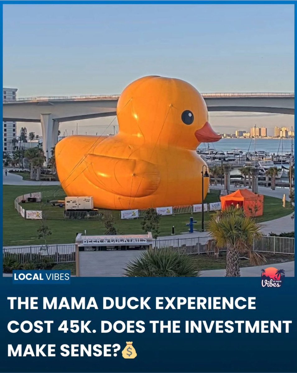 Clearwater’s Giant Inflatable Duck Raises a Bigger Question:

Was This a Smarter Investment Than Most Retirement Accounts?

A massive inflatable duck has landed in Clearwater &amp; according to city officials, the price tag was “more than worth it.”

Crowds are showing up.
Photos are