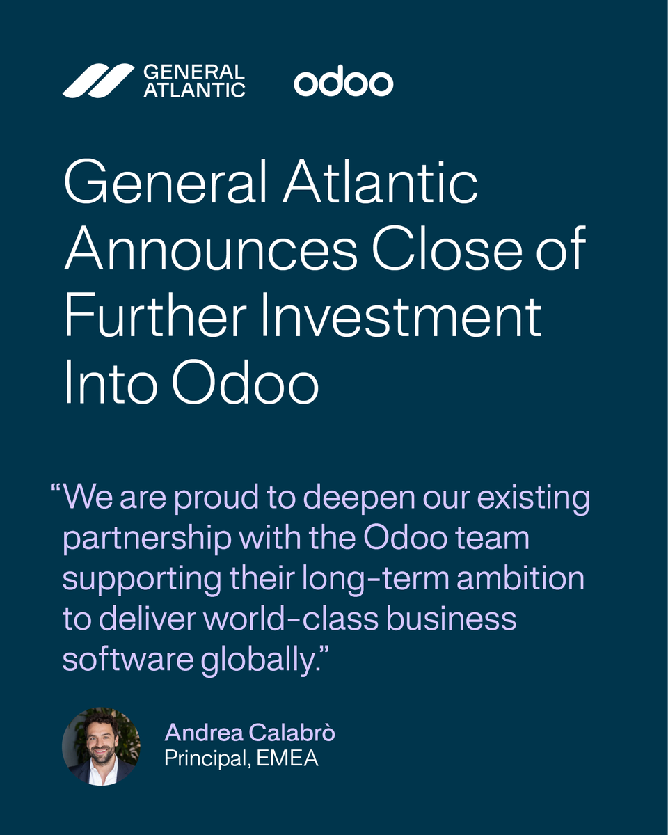 generalatlantic's tweet image. We are proud to deepen our partnership with the @Odoo team through closing a follow-on investment to support the company’s continued global expansion. 

bit.ly/3LlTa8V