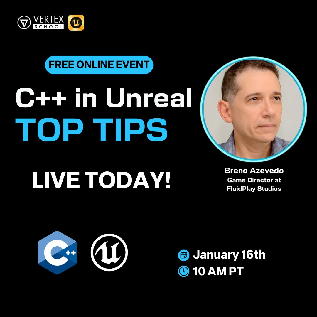 🎮 Vertex Game Dev Live is happening TODAY!

📅 Today at 10 AM PT! Save your free spot 👉 vertexschool.com/vertex-game-de…

#gamedev #gamedevelopment #unrealengine #c++ #blueprints #ue5 #vertexschool