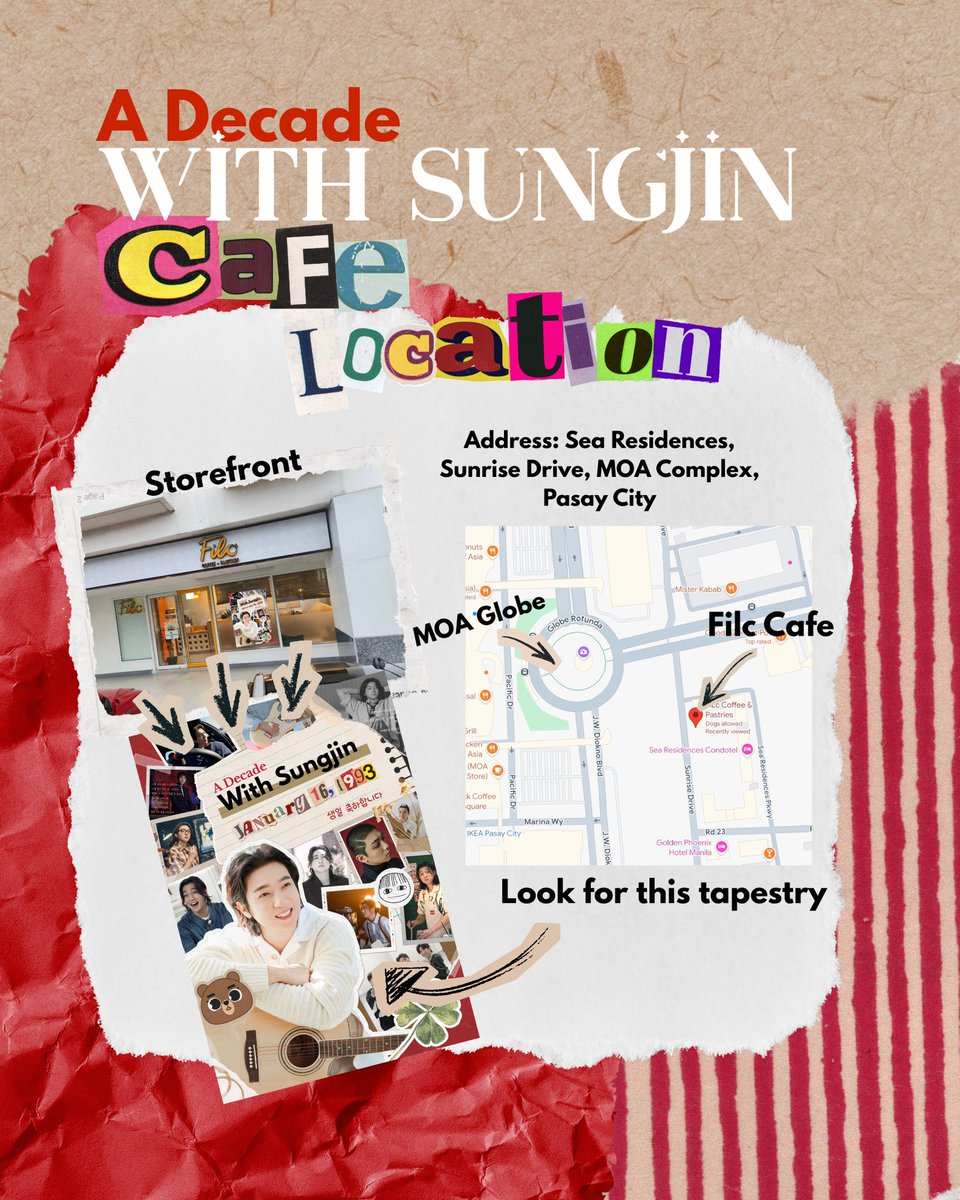 philourandays's tweet image. 📍Find your way to the #ADecadeWithSungjin birthday café event 🎂
We’ll be waiting for you! See you there!