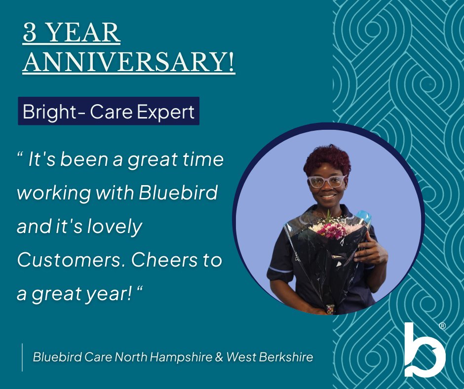 Celebrating Bright’s 3rd Anniversary at Bluebird Care! 🎉
Your support makes a real difference to our customers &amp; team every day. 🙌

Start care within 24hrs of an assessment👉 bit.ly/4aTiLhK

#Congratulations #Anniversary #Celebration #BluebirdCare #HomeCare #WellDone