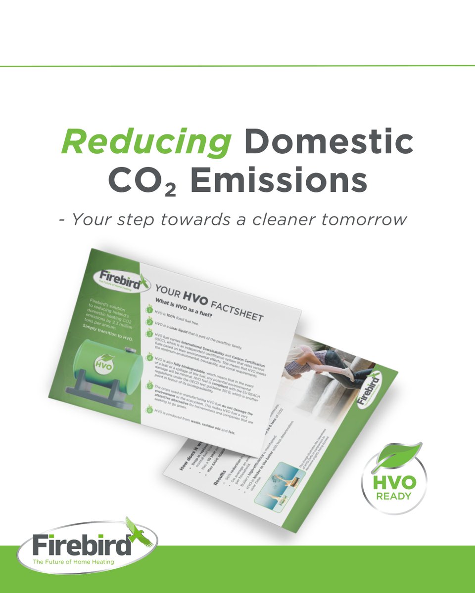 HVO can cut home heating carbon emissions by up to 90%🌱 Made from waste oils &amp; fats, it’s 100% fossil fuel free. The Firebird Envirogreen boiler range is HVO ready, with only minor adjustments needed to switch from kerosene.
