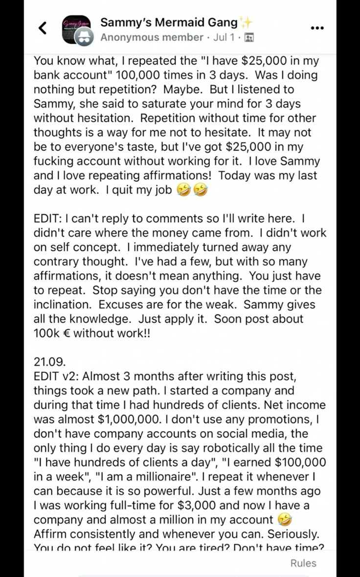 spiritchihiro's tweet photo. Success story from Sammy's facebook group.

Robotic affirmation will never fail you. https://t.co/Nq7UePLeUM
