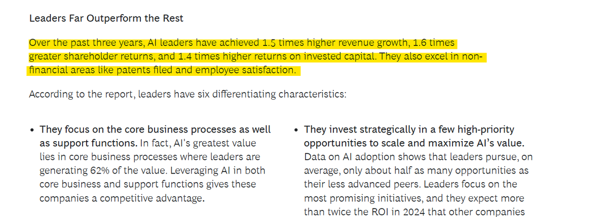 karlmehta's tweet photo. Only 26% of companies developed capabilities to scale AI responsibly.

The performance gap?

Leaders see 1.5x higher revenue growth, 1.6x greater returns, and 2.5x more AI revenue.

They're not just surviving. They're dominating. https://t.co/1eFb3BYYSa