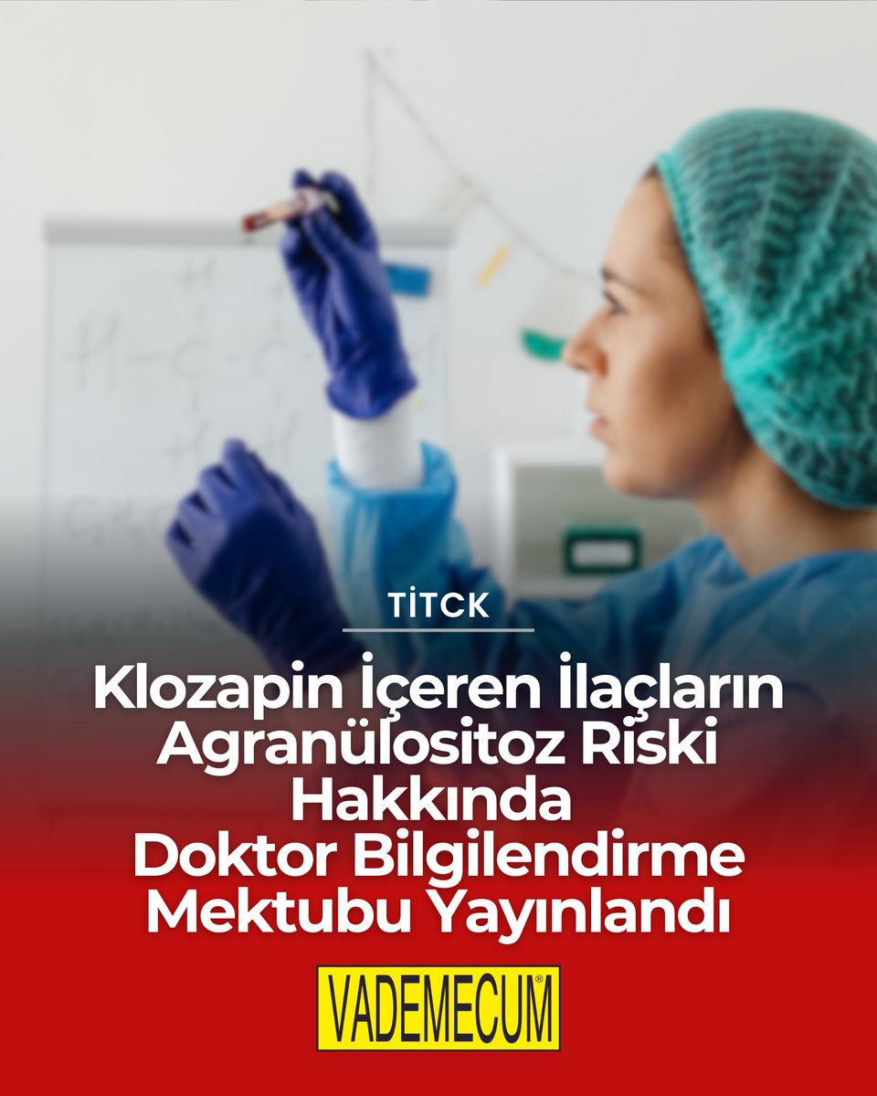 ⚠️Klozapin kullanan hastalarda görülebilen nötropeni ve agranülositoz riskini azaltmak amacıyla kan sayımı izlemine ilişkin güncellenmiş öneriler hakkında doktor bilgilendirme mektubu yayınlandı.
