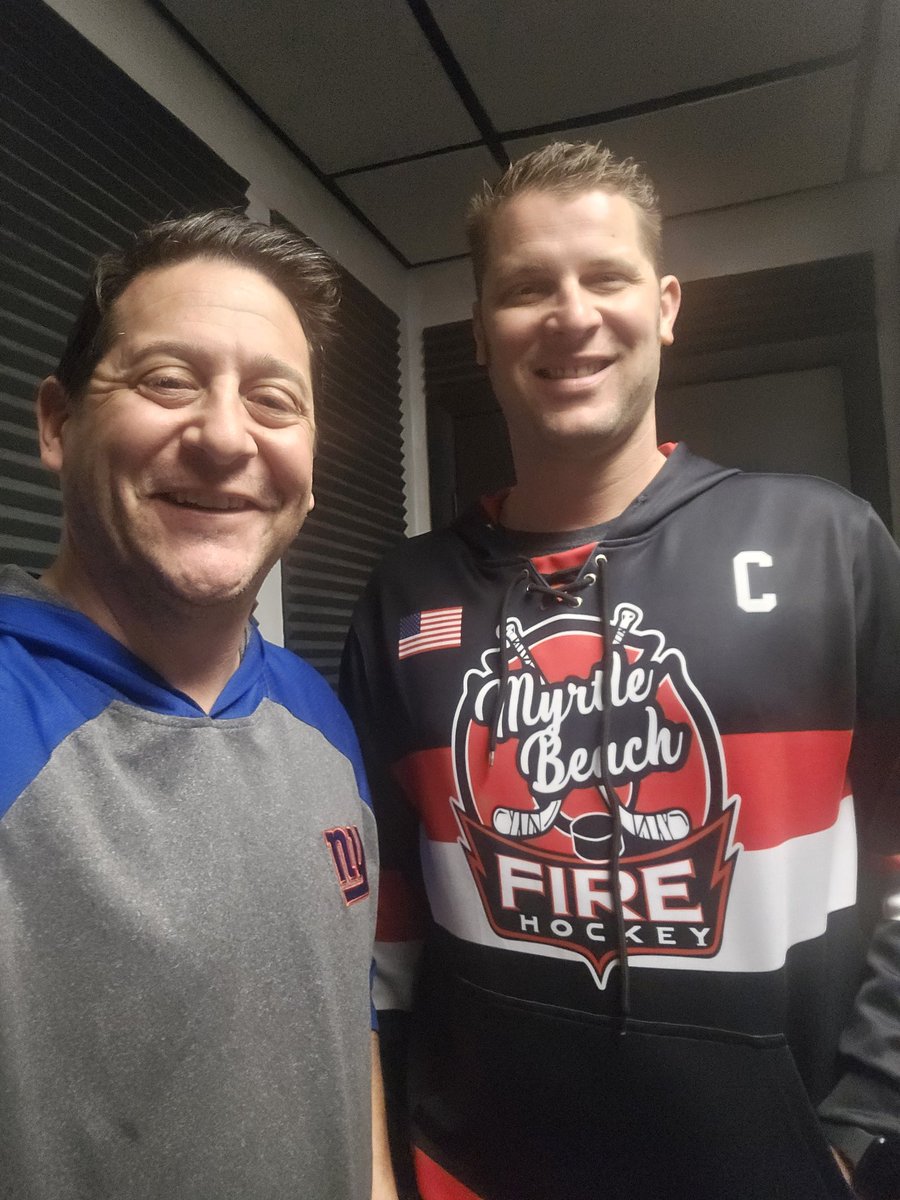 Saturday! Puck drop at 2p! Florence Ice Center! <a href="/MyrtleBeachFire/">Myrtle Beach Fire Dept</a> vs <a href="/chantshockey/">Coastal Carolina Hockey</a>! MB Fire Hockey Captain Matt Chiarizio stopped by The Hot Talk Morning Show! If AI created a firefighting, hockey player ... this dude would be it! Who ya got <a href="/cmiller05/">Chance Miller</a>? Maybe a friendly wager?