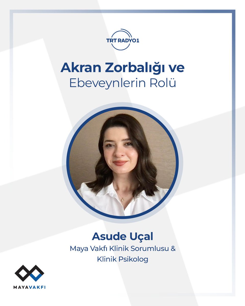 Maya Vakfı Klinik Sorumlusu ve Klinik Psikolog Asude Uçal, TRT Radyo 1’de yayınlanan Günebakan programına konuk olarak akran zorbalığı ve ebeveynlerin bu süreçteki rolü üzerine önemli değerlendirmelerde bulundu

Dinlemek için tıklayınız. 👉 bit.ly/4sFbpad