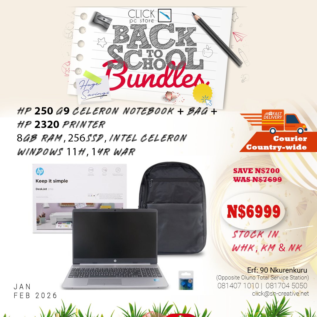 clickpcstore's tweet image. Happy New Year 2026..
Welcome back from holiday... #BacktoSchool Special N$6999
Contact us: 0814071010