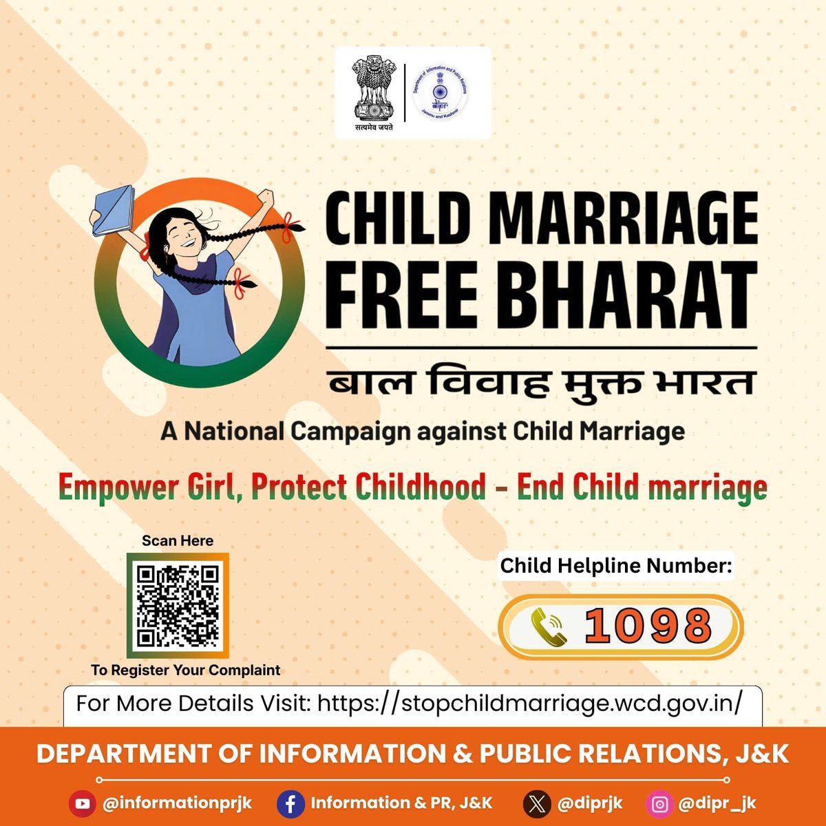 diprjk's tweet image. Child Marriage–Free Bharat 🇮🇳

Child marriage steals childhood and futures.
Let’s protect children’s rights and ensure education, safety, and dignity for every child.

#ChildMarriageFreeBharat #EndChildMarriage #SaveChildhood #RightsOfChildren #EducateToEmpower @OfficeOfLGJandK