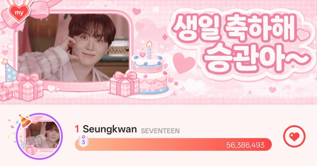 Carats! You may now stop dropping hearts on Seungkwan’s Community and start saving it for the next CF event which will be for Vernon!

Follow <a href="/CCTVERNON/">❤️🐻‍❄️VERNON Team Arcade✊🏻</a> for updates~

Thank you so much for your cooperation! You guys are the best! 🥹🧡

#SEUNGKWAN_3rd_CharityFairy <a href="/pledis_17/">세븐틴(SEVENTEEN)</a>