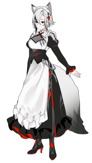 ❤️狼メイドのデザインラフ🖤
#GenshinImpact #Arlecchino 