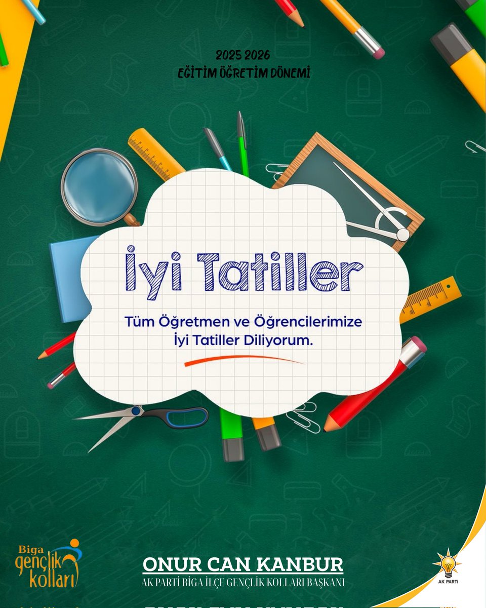 Sevgili öğrenciler,
Bir dönemi geride bıraktınız 🎒
Şimdi dinlenme ve kışın keyfini çıkarma zamanı! ❄️📚
Tüm öğrencilerimizi tebrik ediyor, öğretmenlerimize ve velilerimize teşekkür ediyoruz.
Sağlıklı, huzurlu bir tatil dileriz.
#AraTatil #Başarılar