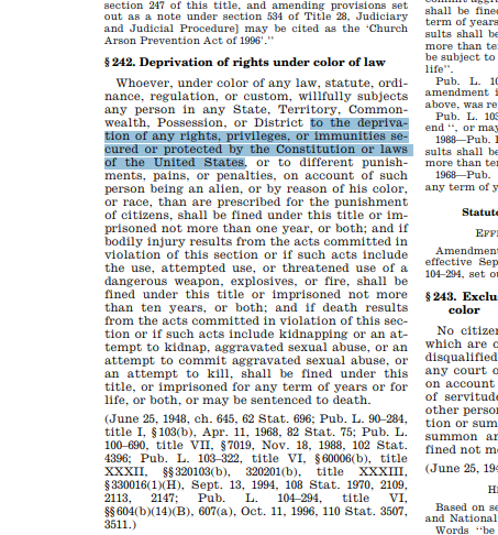 pjaicomo's tweet photo. REMINDER: If a federal agent uses or threatens to use force on someone while violating her constitutional rights it is a federal crime and felony.

But I fear that @TheJusticeDept and @CivilRights may  sweep these crimes under the rug.

This is why Congress must amend § 1983. https://t.co/J9L6b7Kuld