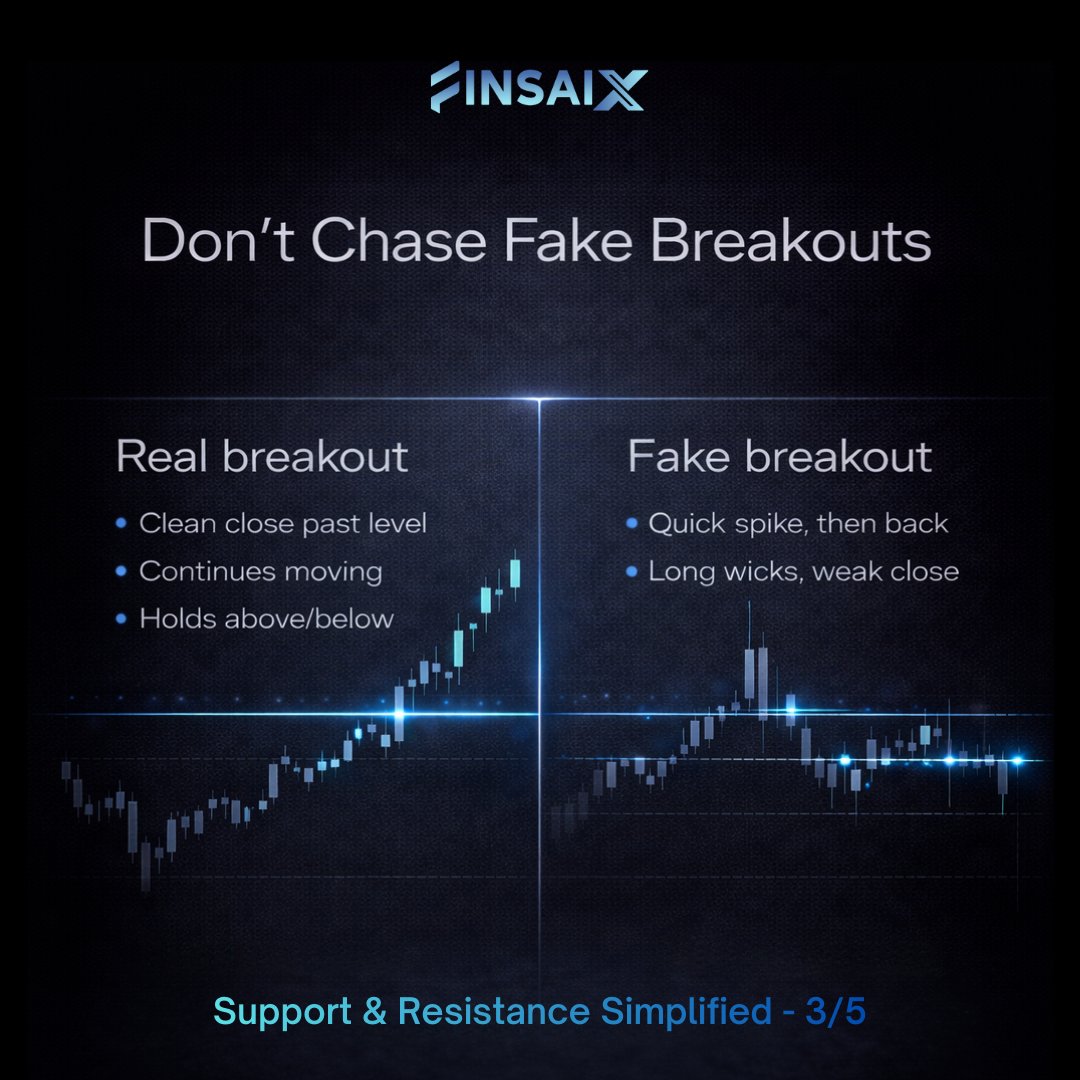 FinsaiX's tweet photo. Support &amp; Resistance Masterclass (3/5)

Most traders don’t lose on timing.

They lose on fake breakouts.

Don’t rush. Let price confirm.

Next: what happens after a real breakout (4/5) https://t.co/D9EttWvrtA