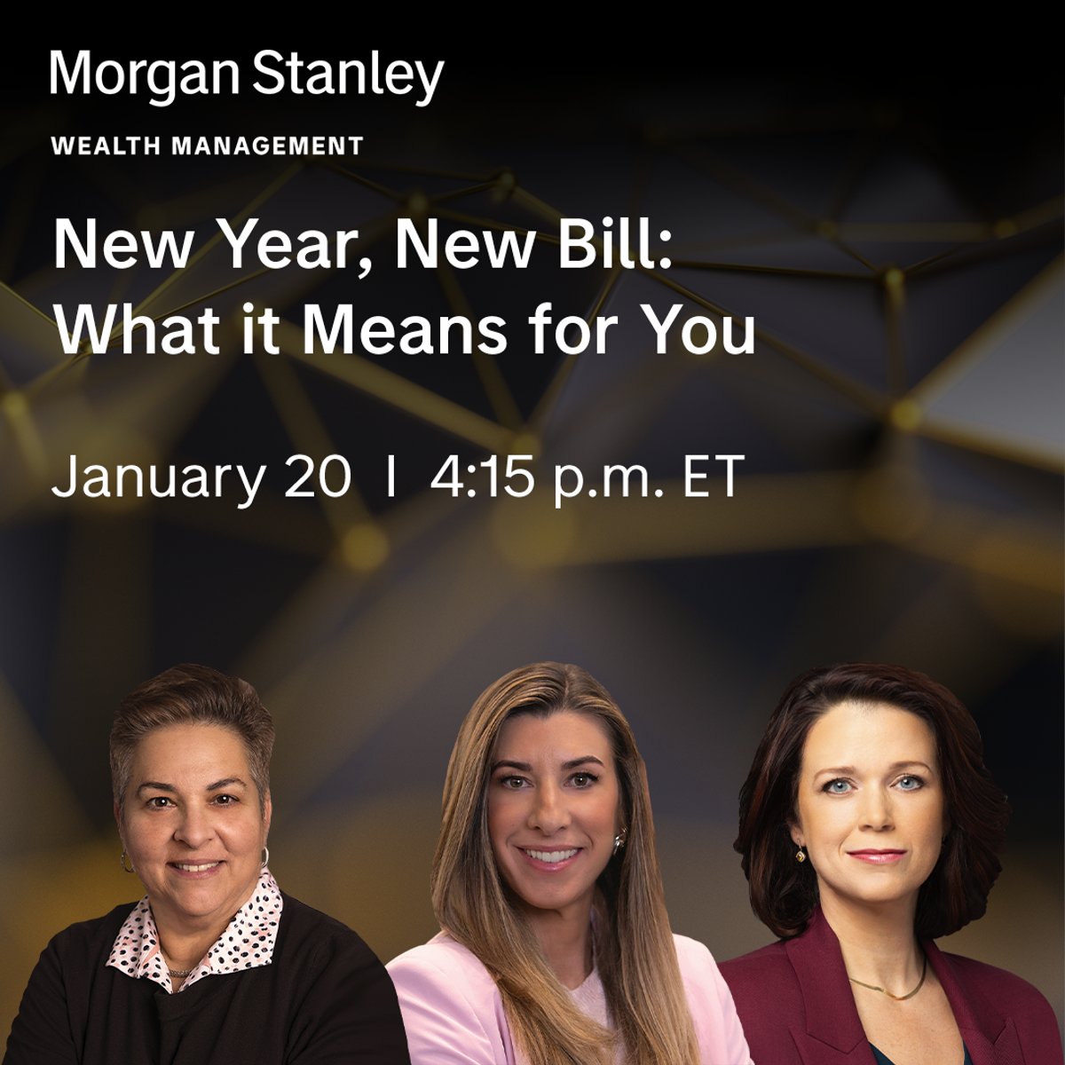 CliffWalkerMS's tweet image. How may the One Big Beautiful Bill Act impact your 2026 financial plan? Join Morgan Stanley Wealth Management on Tuesday, January 20 for insights into what it could mean for the tax and financial planning landscape. Register here: livesocial.seismic.com/tpP-Nk
