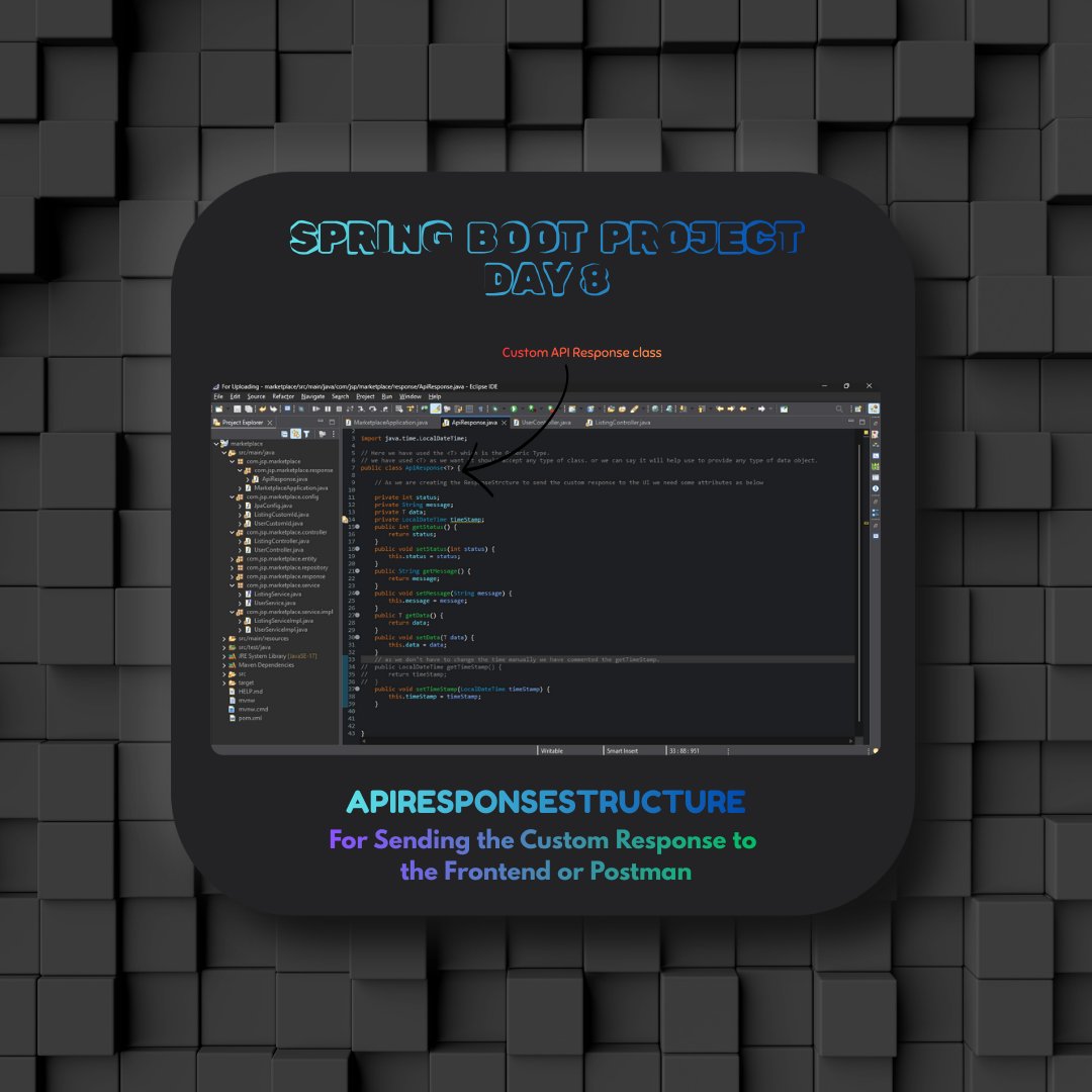dpkk_s2003's tweet photo. 🚀 Spring Boot Project – Day 8

Implemented a Custom API Response Structure 🔥
✔️ Centralized response format
✔️ Cleaner Controller layer
✔️ Consistent responses for UI &amp; Postman
📺 Full breakdown on YouTube – DPK Dev Studio
👉 https://t.co/BakUtXIN2E
#SpringBoot #JavaDeveloper https://t.co/ZOqhlcE9Jw