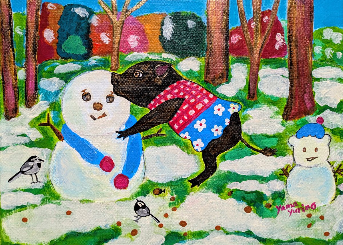 雪だるまさんの瞳は優しくてステキな香り F4号〈333×242mm〉 アクリル