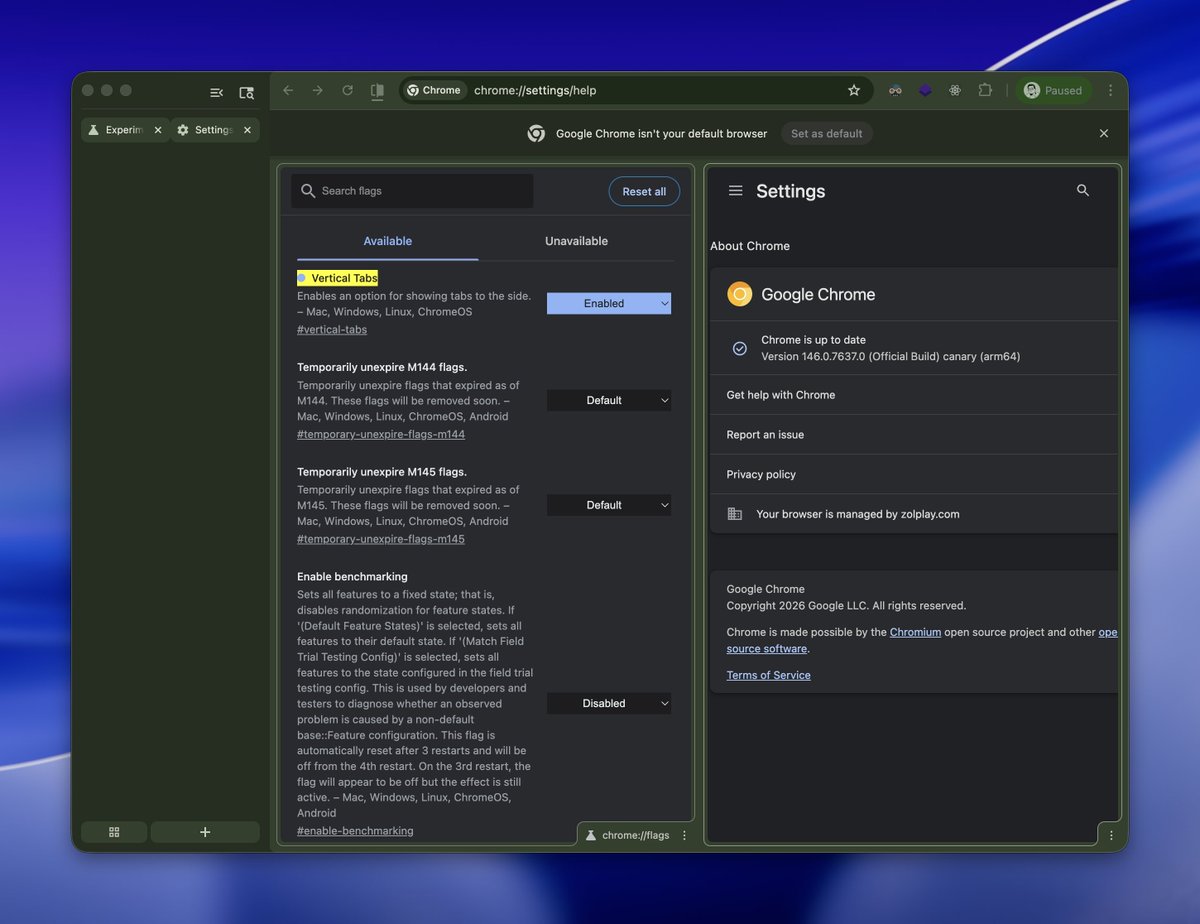 calicastle's tweet image. Google Chrome 又是分屏模式又是侧边栏标签页

全抄上了，彻底致敬 Arc