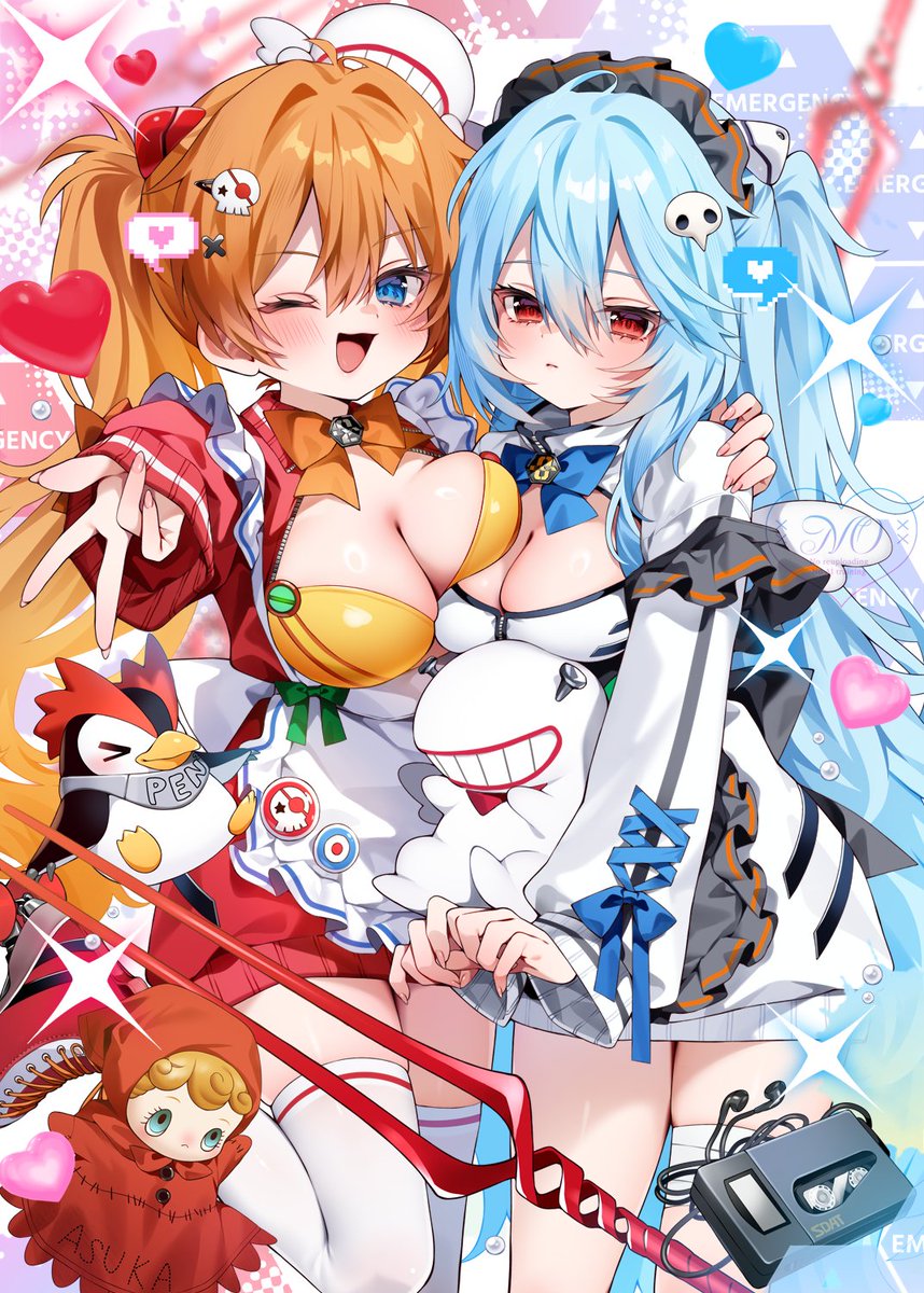 あまりにも自由に描きすぎて当たり前のように落選したけど、萌え萌えなロング綾波とアスカが描けて楽しかったദ്ദി'-  ̫ -` )𖤐 ̖́-
この絵はいつかグッズとかにしたいナ～🌟
エヴァ公式様
プラグスーツモデルのジャージメイド待ってます🤍 