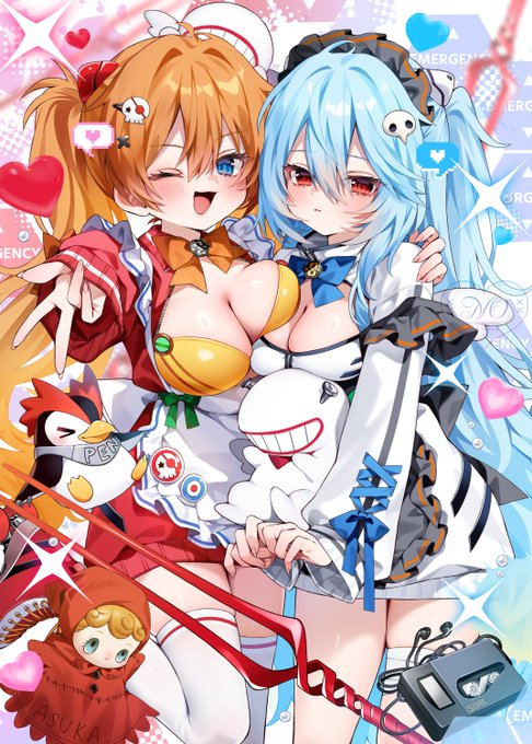 あまりにも自由に描きすぎて当たり前のように落選したけど、萌え萌えなロング綾波とアスカが描けて楽しかったദ്ദി'- ̫ -` )𖤐 ̖́- この絵はいつかグッズとかにしたいナ～ エヴァ公式様 プラグスーツモデルのジャージメイド待ってます