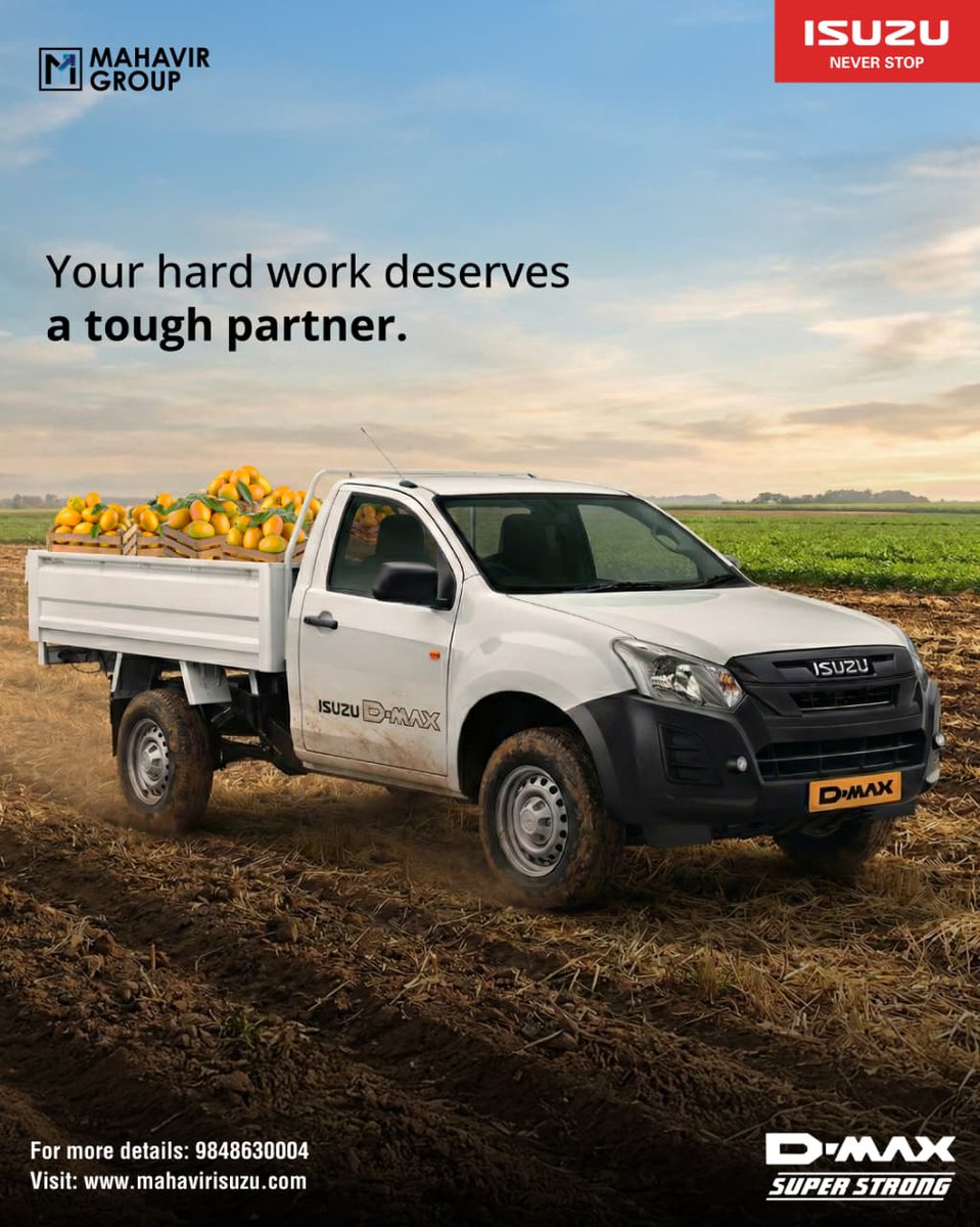 ISUZUHyderabad's tweet image. From rough terrain to heavy loads, the ISUZU D-MAX delivers consistent performance and durability you can depend on, season after season.
Call: 9848630004. Visit - bit.ly/33PsbJq
#MahavirISUZU #Dmax #Regularcab #ISUZUdmax #Rcab #ISUZU #ISUZUneverstop #ISUZUmotorsIndia