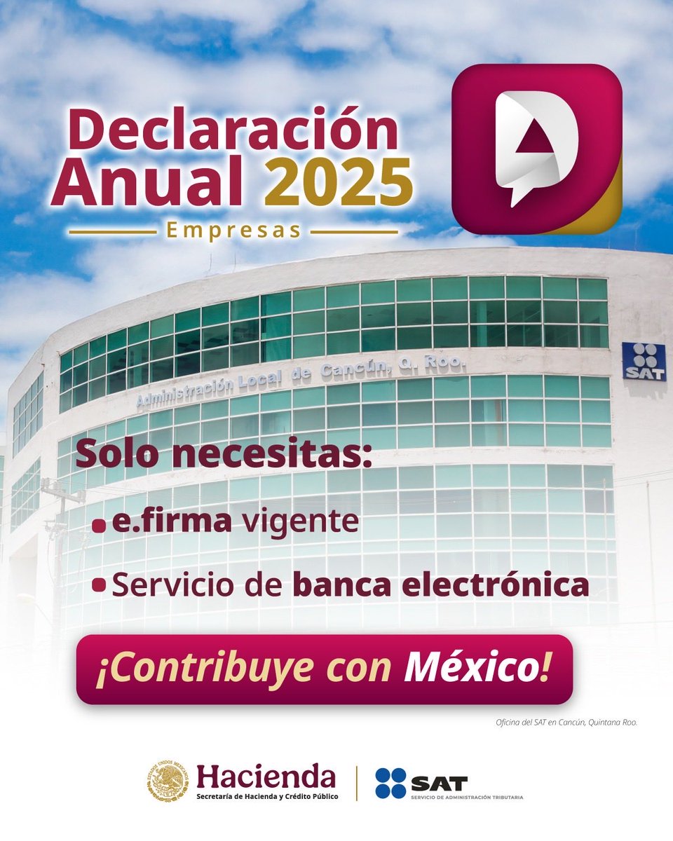 SATMX's tweet image. 📌 Es momento de presentar la Declaración Anual 2025 de tu empresa.

Si tu e.firma está próxima a vencer o tiene hasta un año de vencida, renuévala en el Portal del SAT: sat.gob.mx/portal/public/…

🔎 Para conocer más sobre la declaración, consulta el minisitio:…