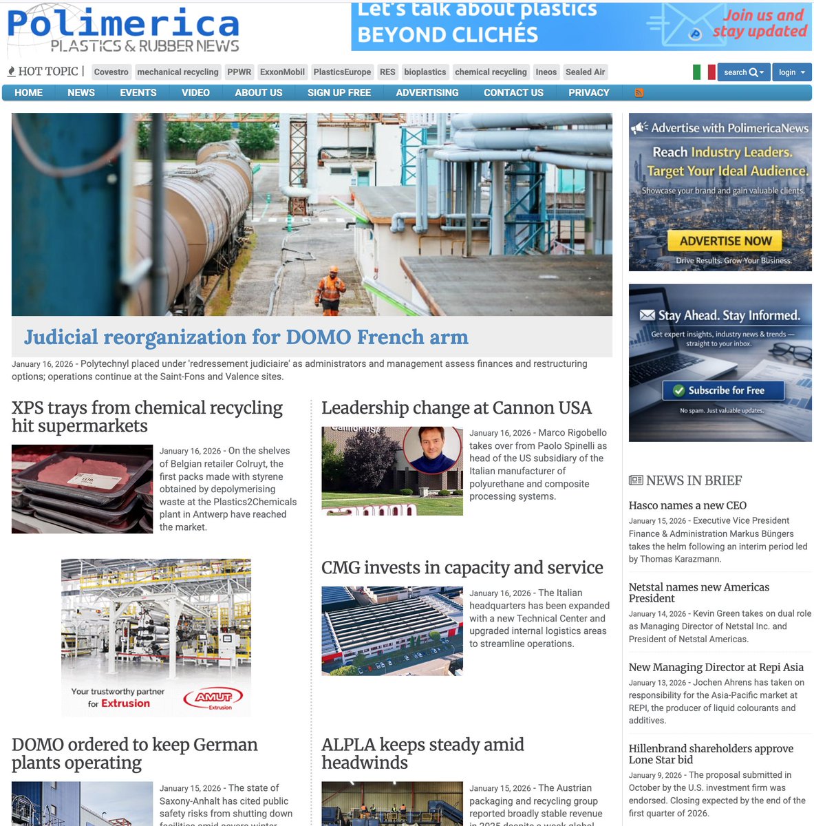 ⚡⚡⚡ This is today’s front page of PolimericaNews.com, Friday 16 January. Full articles and in-depth coverage are available on the website.
And to receive our daily newsletter, sign up here: polimericanews.com/registrati.asp