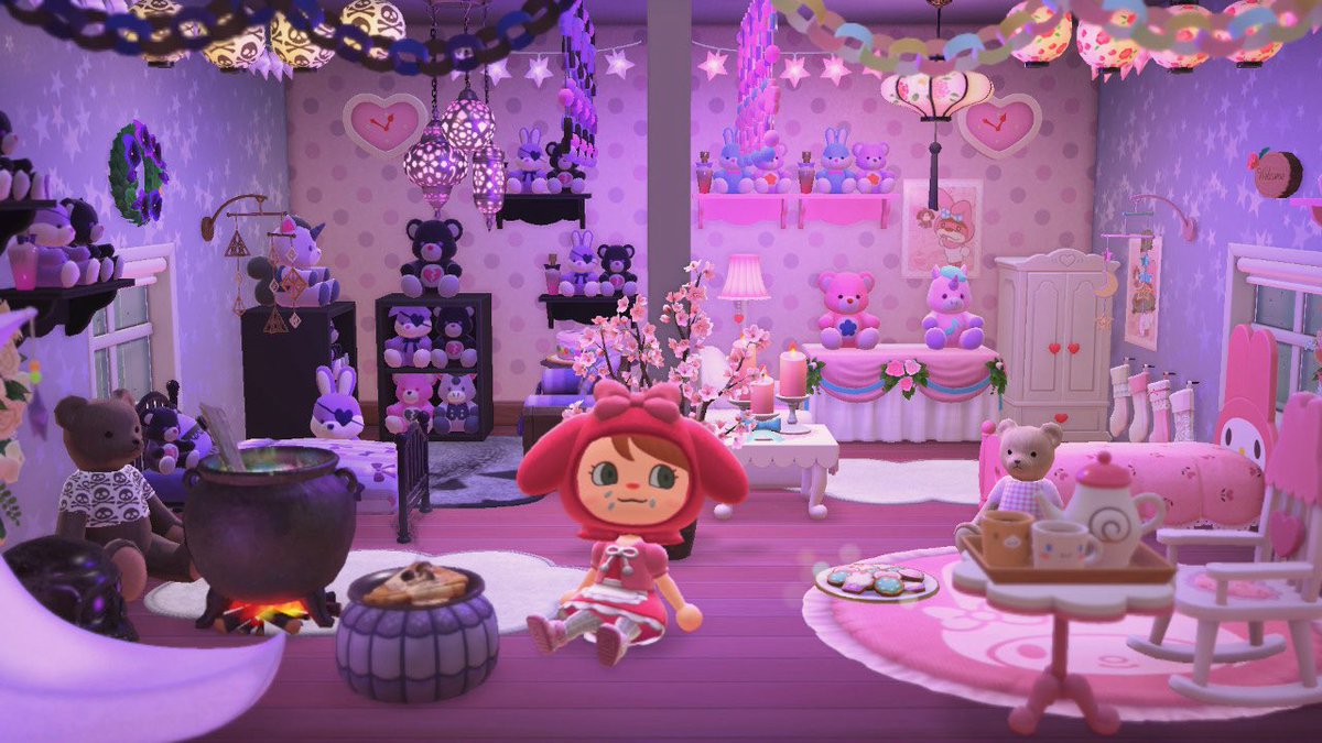 alskrrt's tweet image. kuromi + my melody acnh hotel room number 4 💜🩷