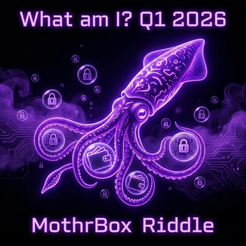 mothrbox's tweet photo. In the void where shadows creep and data dreams,
A purple squid guards secrets, silent, unseen.
From your Slush wallet, whisper files to the deep,
Locked in client-side arms, no central lord to keep.
What am I ? https://t.co/euMZO8qxux