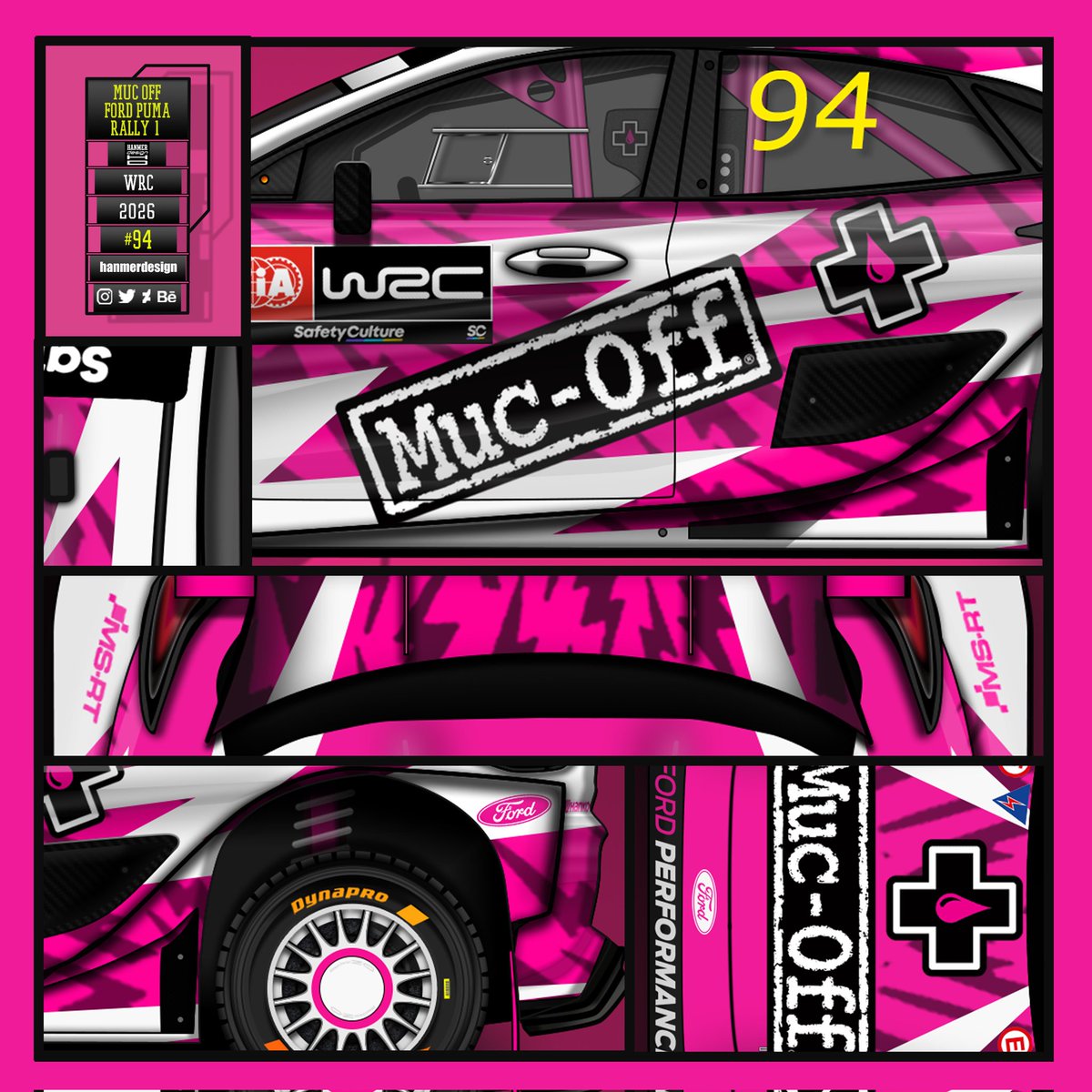 hanmerdesign's tweet photo. Muc Off - Ford Puma Rally 1 livery concept

Inspired by their eye catching pink, black and white cleaning bottles

#fordpuma #ford #fordpumawrc #fordperformance #msport #rally1 #mucoff  #wrc2026 #rally1 #wrcrally #rallyworldchampionship  #fiaworldrallychampionship #motorsport https://t.co/ODBzfDK6ny